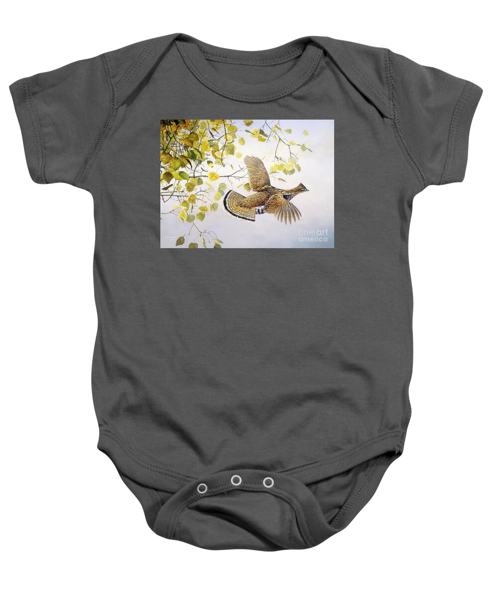 Scott Zoellick Baby Onesie featuring the painting Roughed Grouse #1 by Scott Zoellick