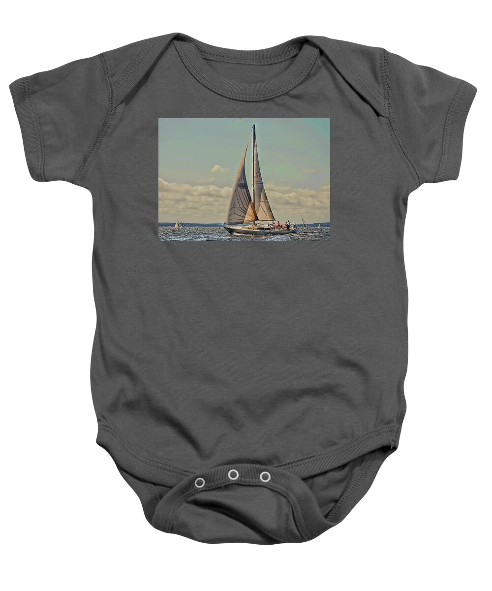 Sailboat Baby Onesie featuring the digital art Sailboat Race in Rye, New York by Cordia Murphy