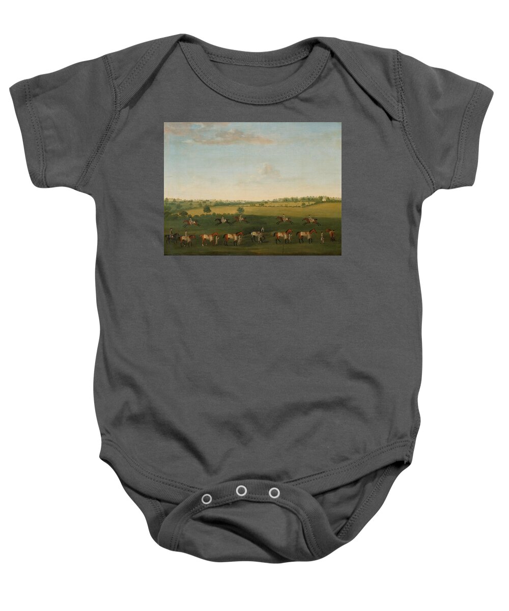 Francis Sartorius Baby Onesie featuring the painting Sir Charles Warre Malet's String of Racehorses at Exercise by Francis Sartorius