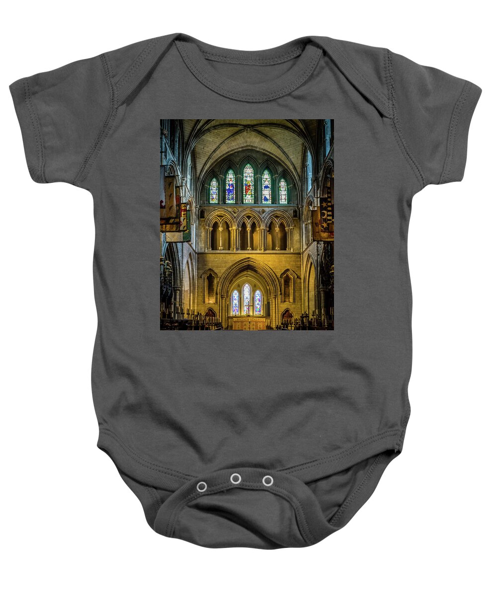 Dean Baby Onesie featuring the photograph St Patricks Cathedral #1 by Mark Llewellyn