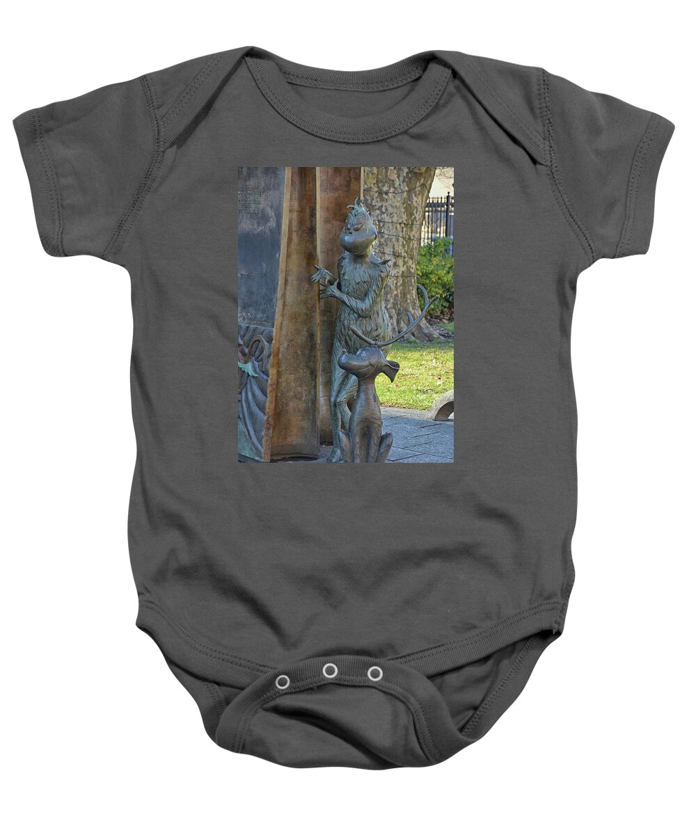 Statue Baby Onesie featuring the photograph The Grinch and Max #1 by Mike Martin