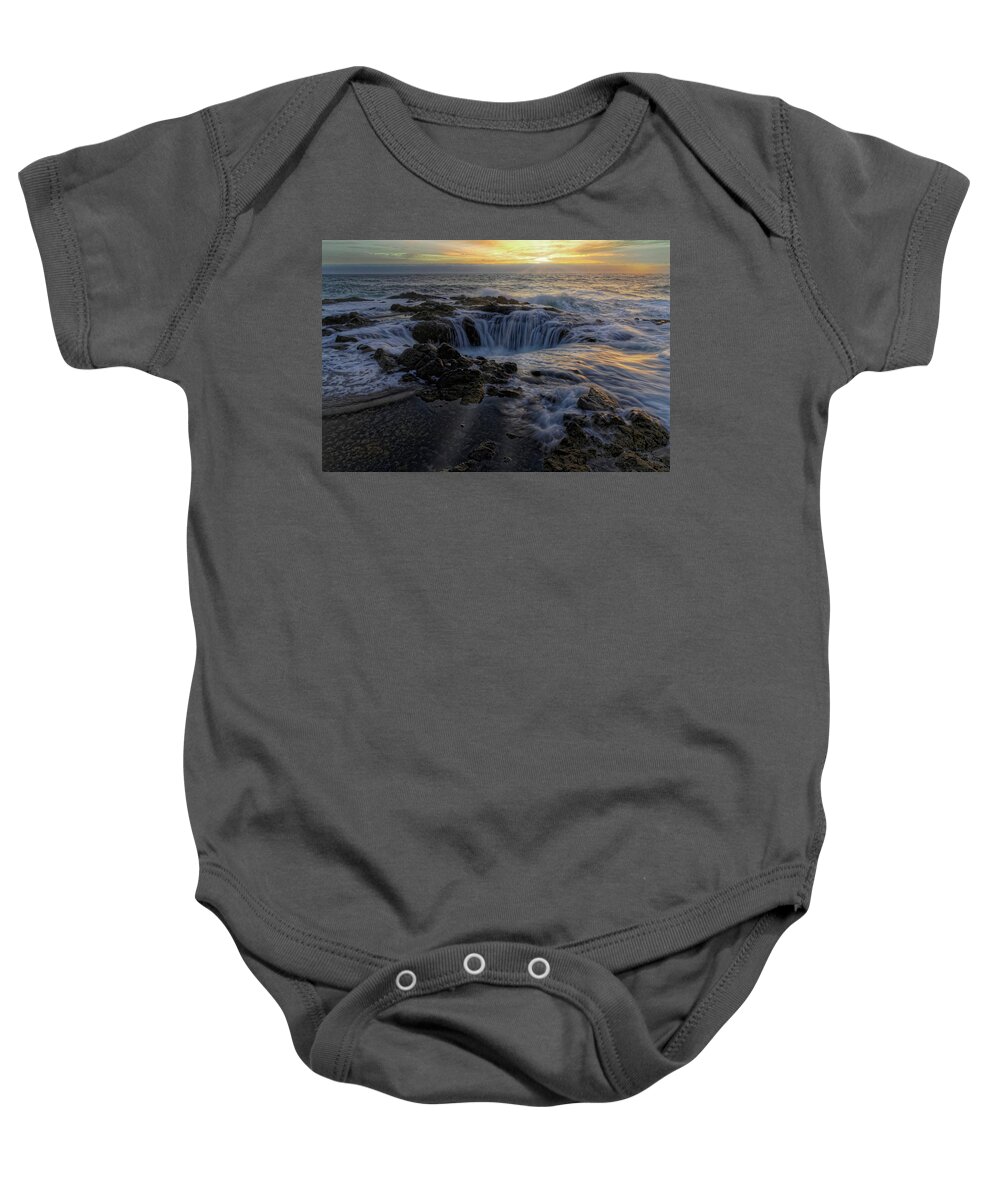 Thor's Well Baby Onesie featuring the photograph Thor's Well #1 by Jonathan Davison