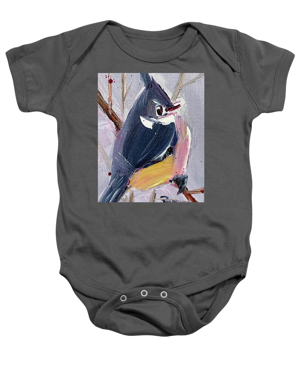 Titmouse Baby Onesie featuring the painting Tufted Titmouse #2 by Roxy Rich