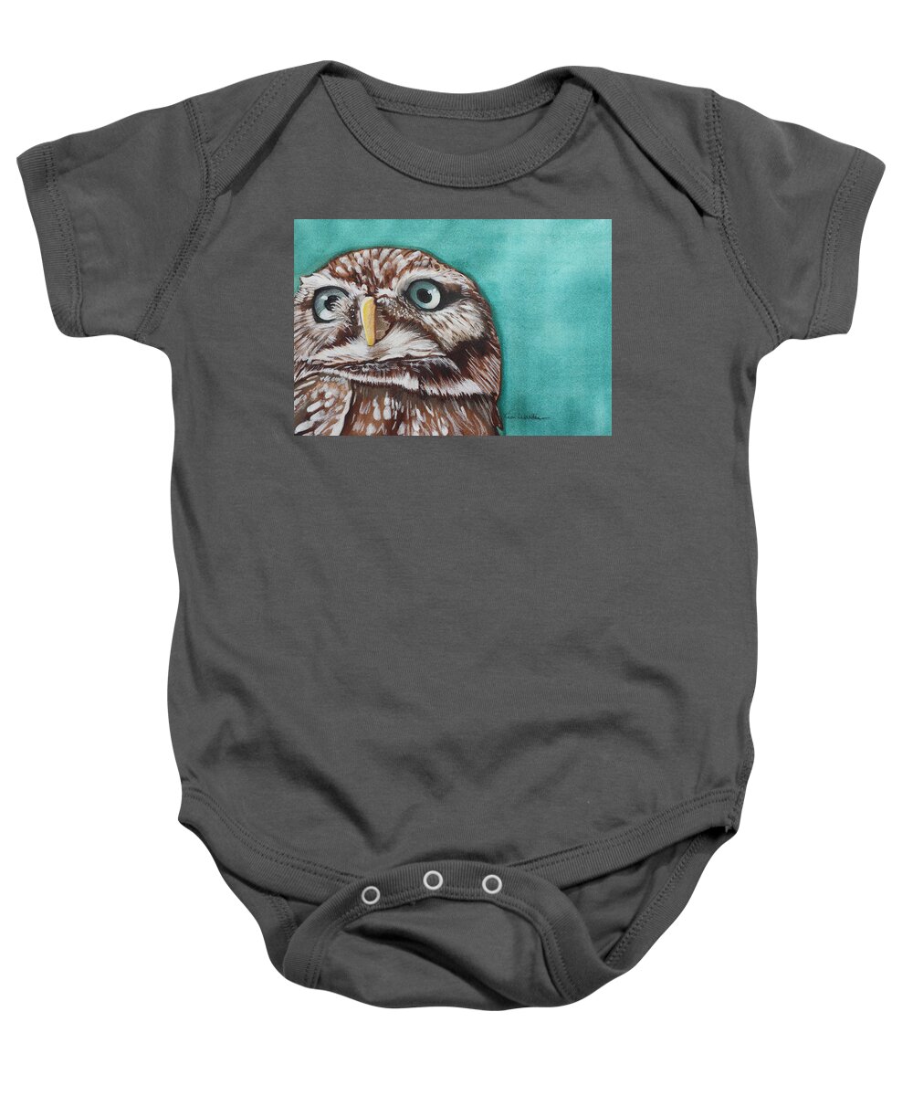 Black Baby Onesie featuring the painting Who Two Watercolor #1 by Kimberly Walker