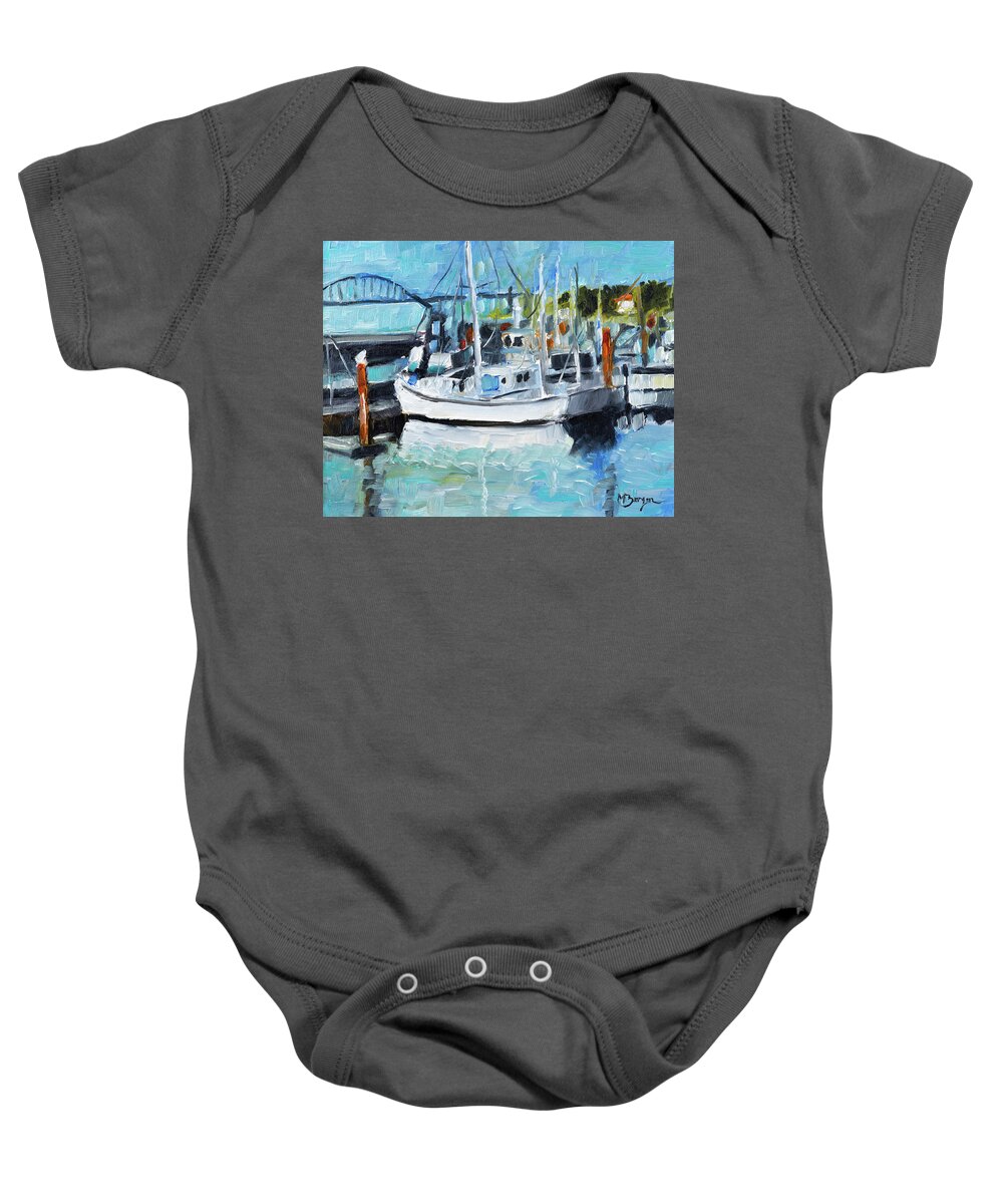 Yaquina Bay Baby Onesie featuring the painting Yaquina Bay, Newport #1 by Mike Bergen