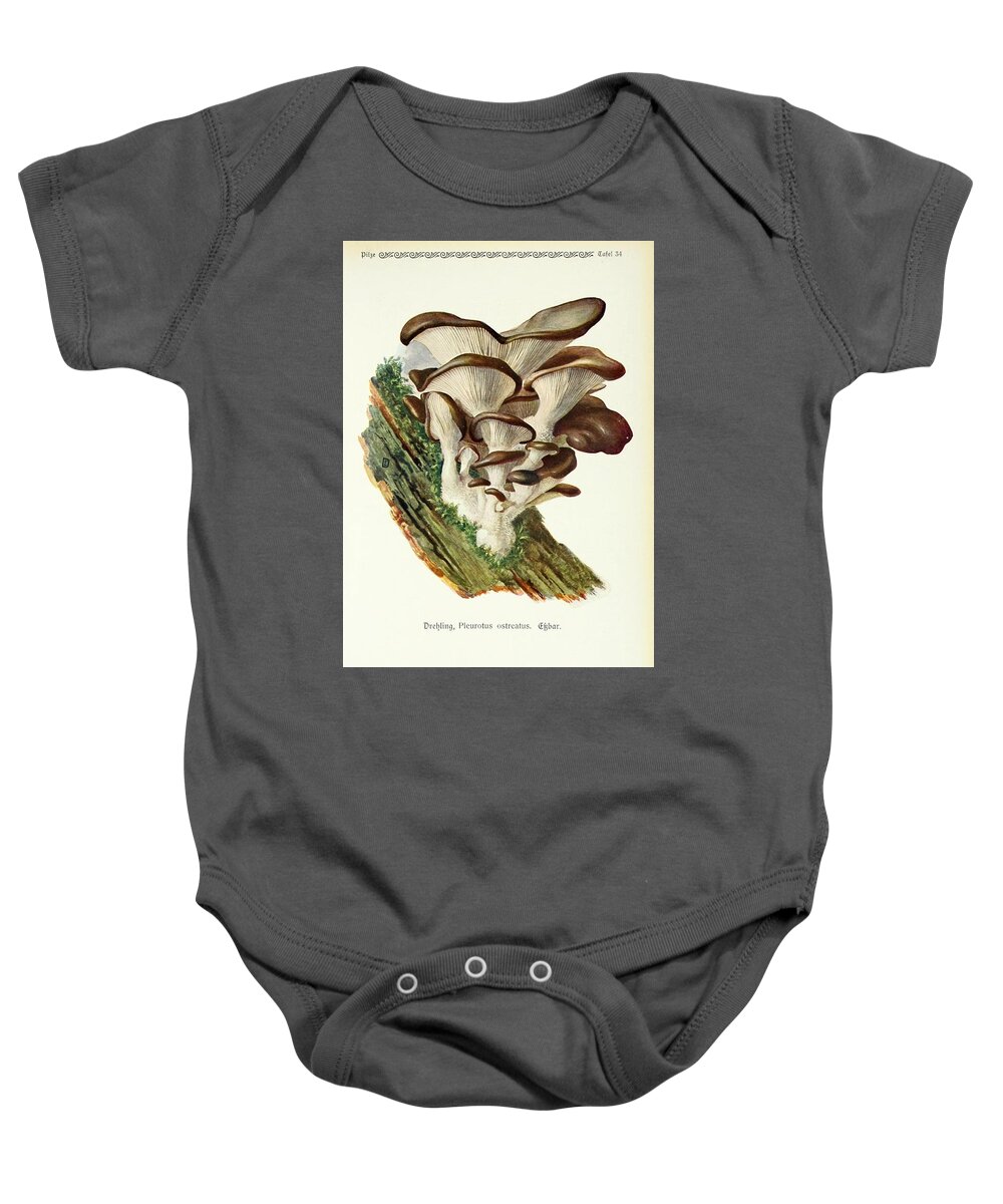 Flora Baby Onesie featuring the mixed media Vintage Fungi Illustrations #10 by World Art Collective