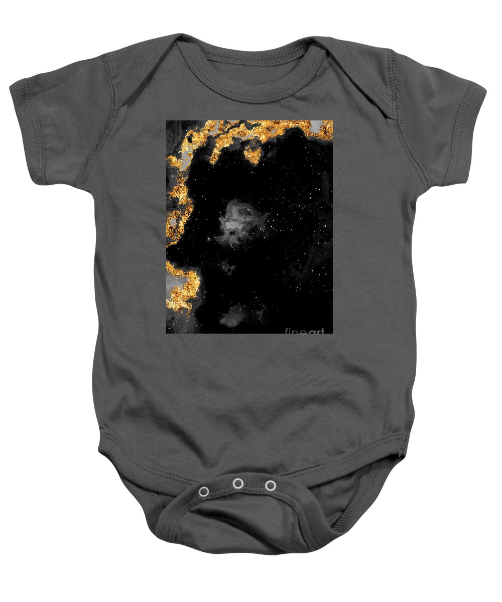 Holyrockarts Baby Onesie featuring the mixed media 100 Starry Nebulas in Space Black and White Abstract Digital Painting 117 by Holy Rock Design