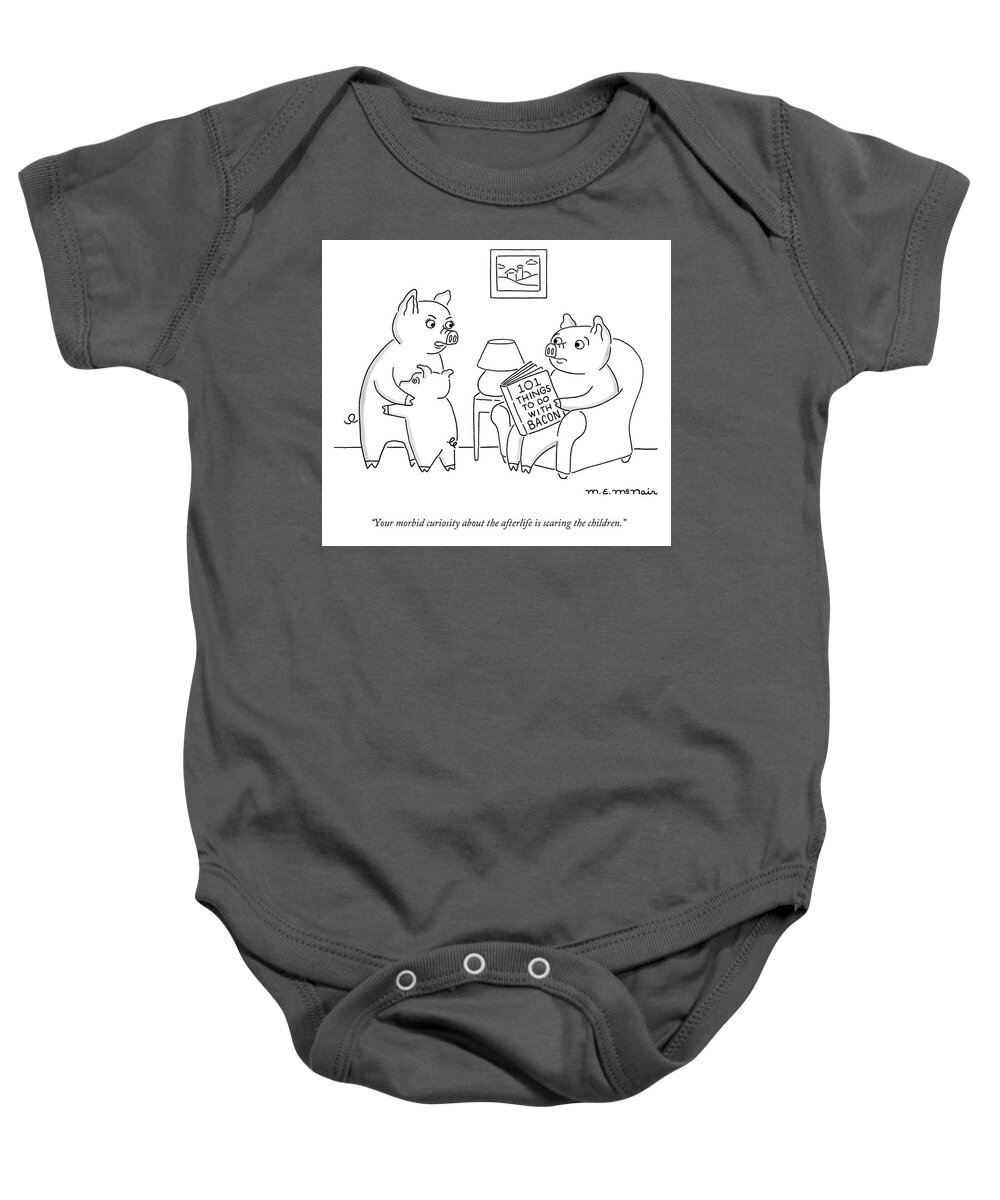 A26776 Baby Onesie featuring the drawing 101 Things to do with Bacon by Elisabeth McNair