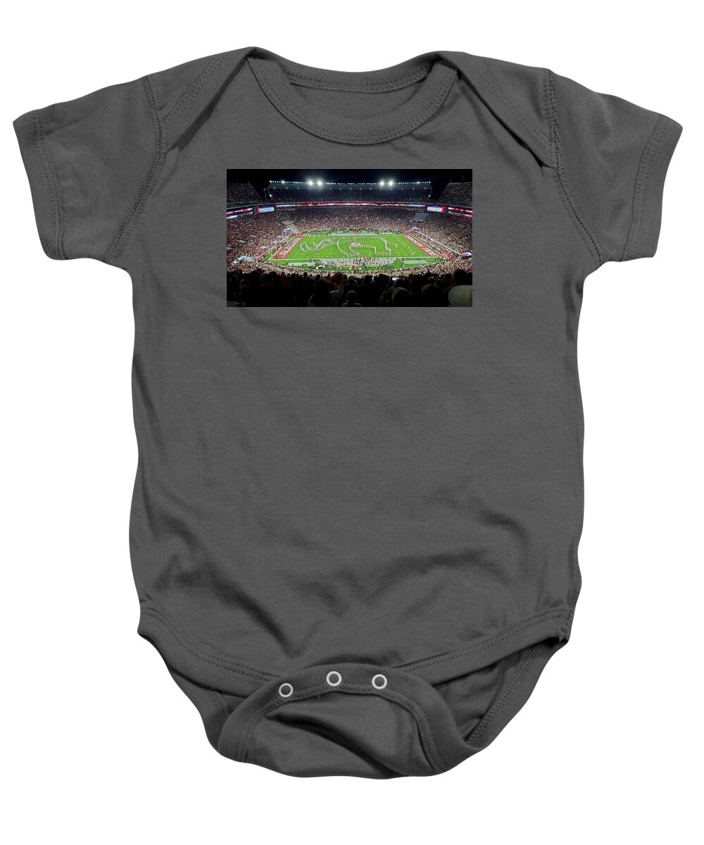 Gameday Baby Onesie featuring the photograph Night Panorama Bryant-Denny Stadium by Kenny Glover