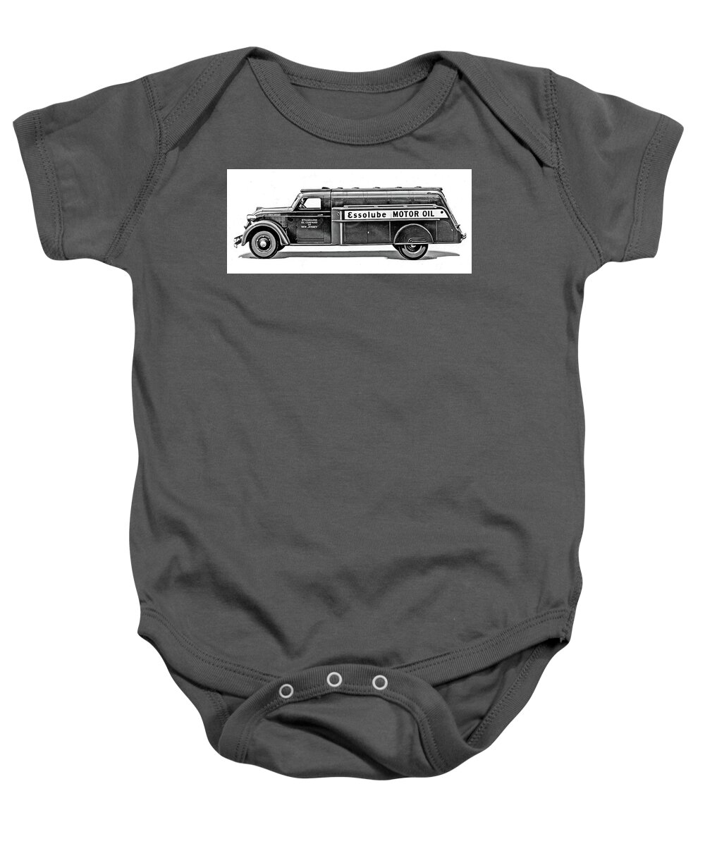 Dodge Baby Onesie featuring the painting 1935 Dodge Airflow Esso Tank Truck by DK Digital