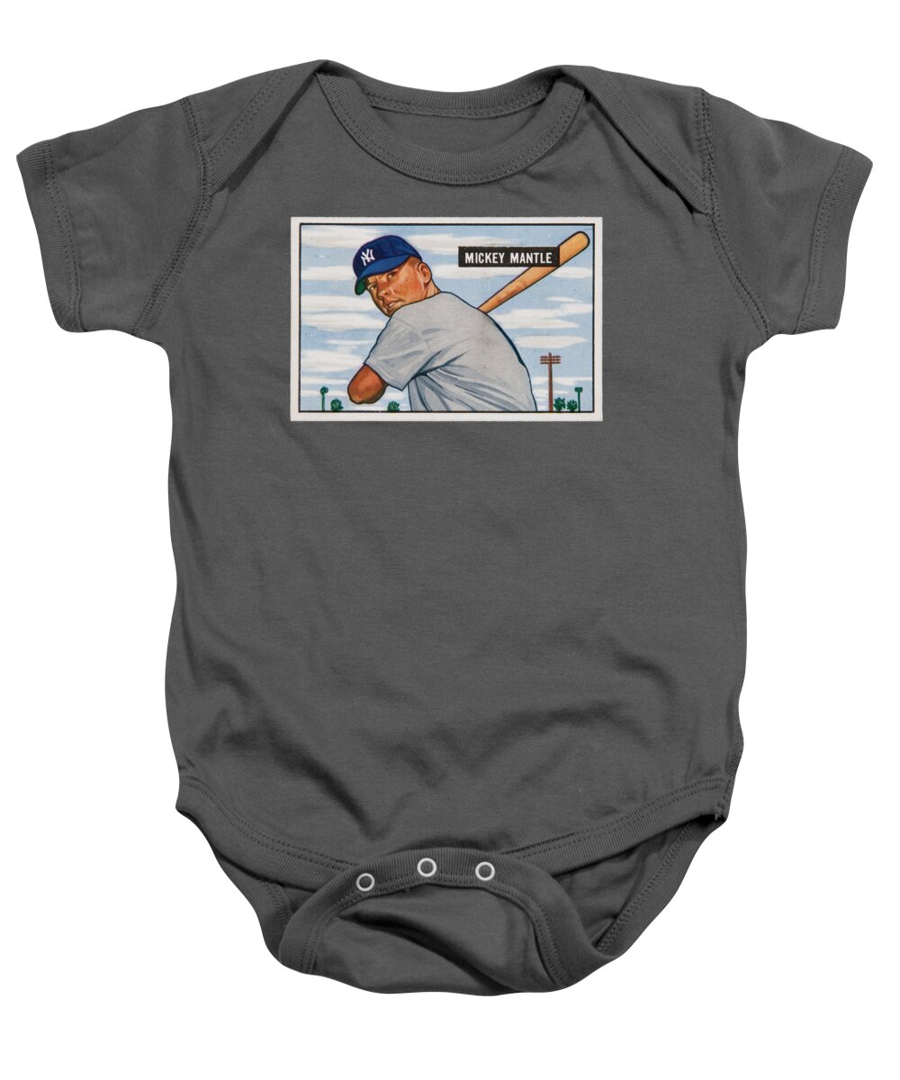 Antique Baby Onesie featuring the painting 1951 Bowman Mickey Mantle rookie card by MotionAge Designs
