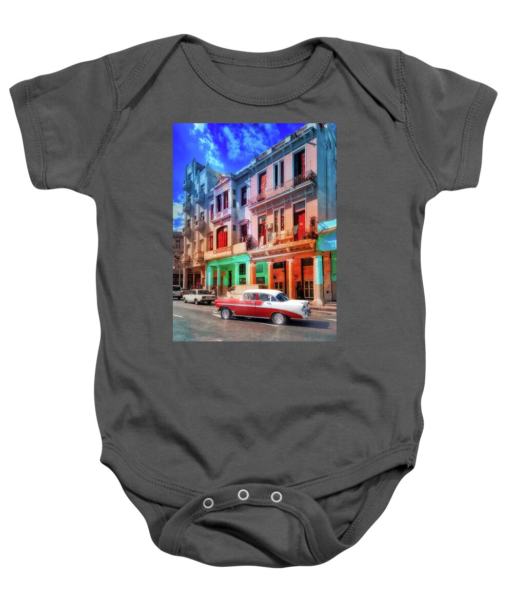 La Habana Baby Onesie featuring the photograph 1956 Chevy Bel Air and the black light by Micah Offman