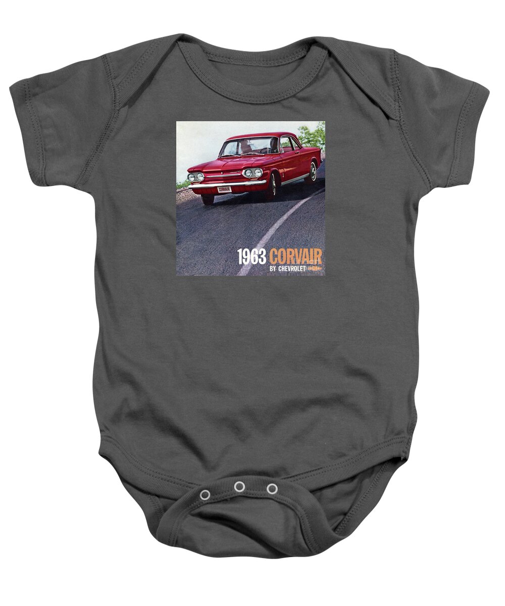 1963 Baby Onesie featuring the photograph 1963 Corvair Brochure Cover by Ron Long