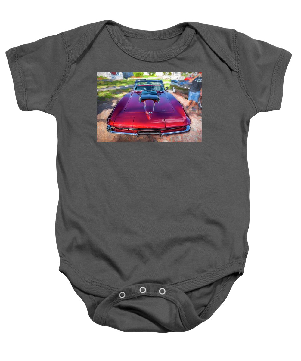 1964 Baby Onesie featuring the photograph 1964 Red Chevrolet Corvette Big Block Coupe X184 by Rich Franco
