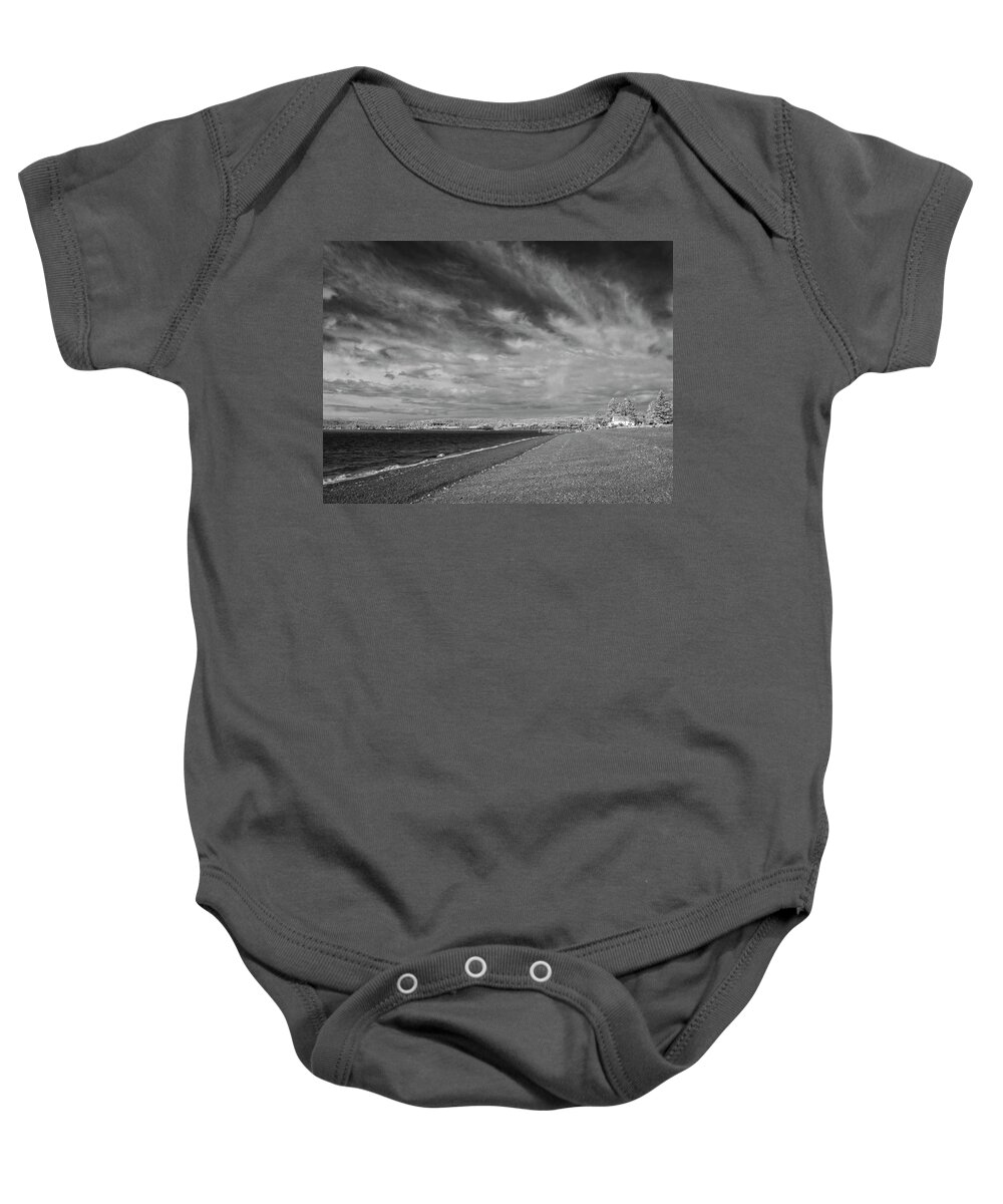 Infra Red Baby Onesie featuring the photograph 1st Beach Skies by Alan Norsworthy