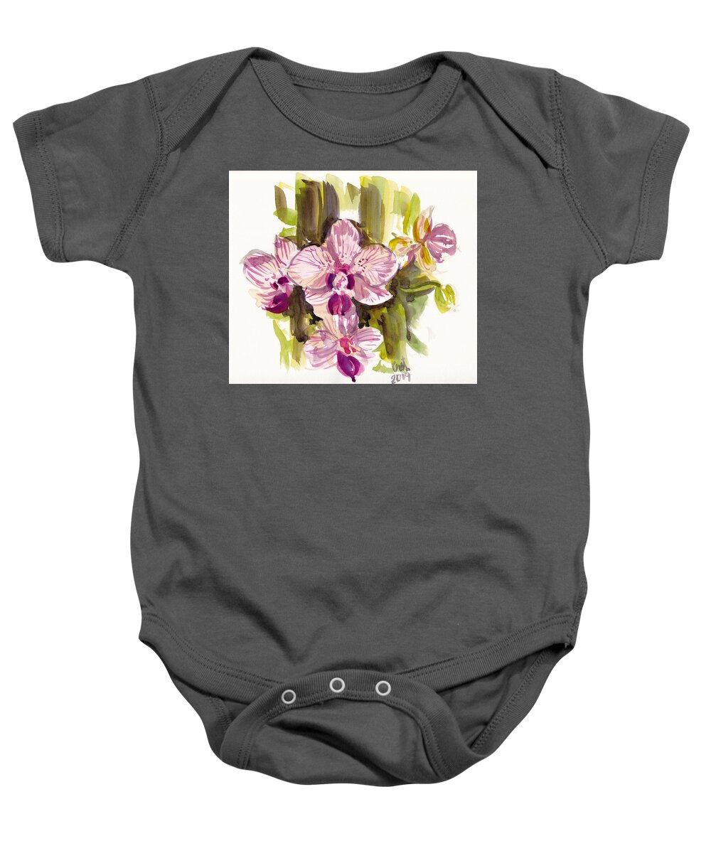Flower Baby Onesie featuring the painting Pink Orchids #2 by George Cret