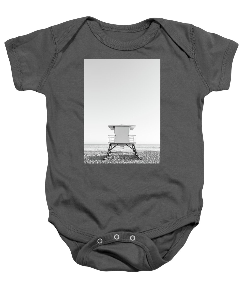 America Baby Onesie featuring the photograph Santa Cruz Lifeguard Station Black and White Photo #2 by Paul Velgos