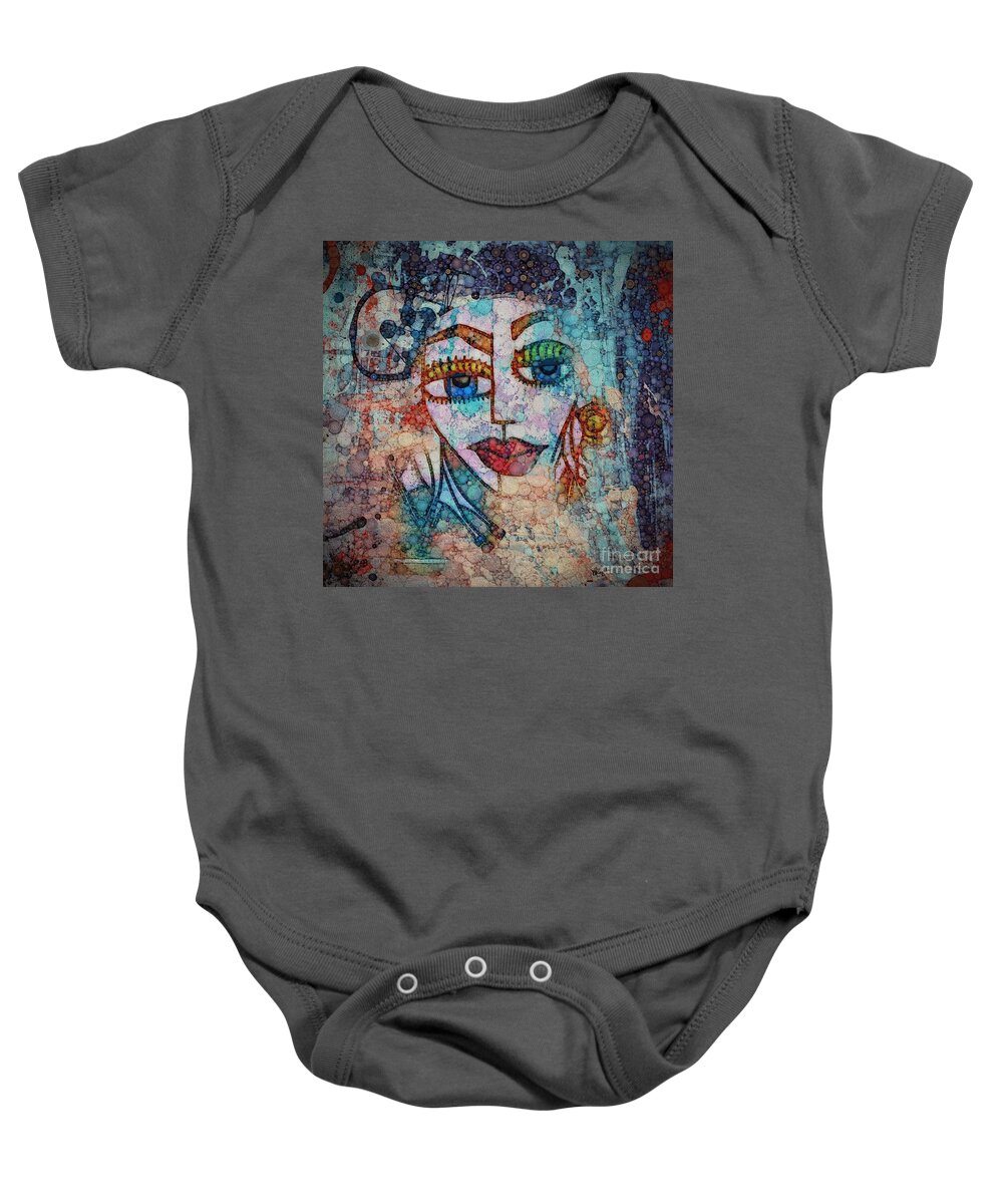 Abstract Baby Onesie featuring the mixed media The Eyes Have it 2 #2 by Diana Rajala