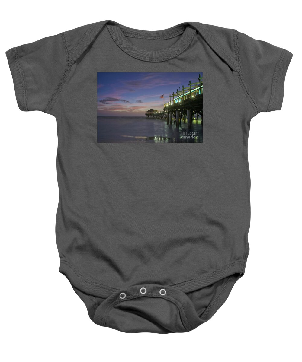 Sunrise Baby Onesie featuring the photograph Cocoa Beach Pier #3 by Brian Kamprath