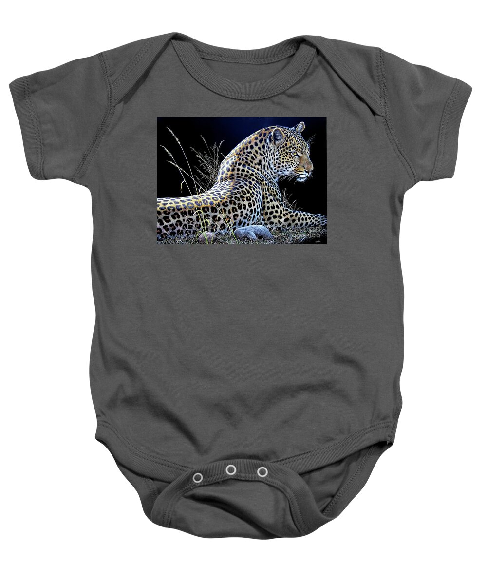 Cynthie Fisher African Baby Onesie featuring the painting Leopard Scratch Board #3 by Cynthie Fisher