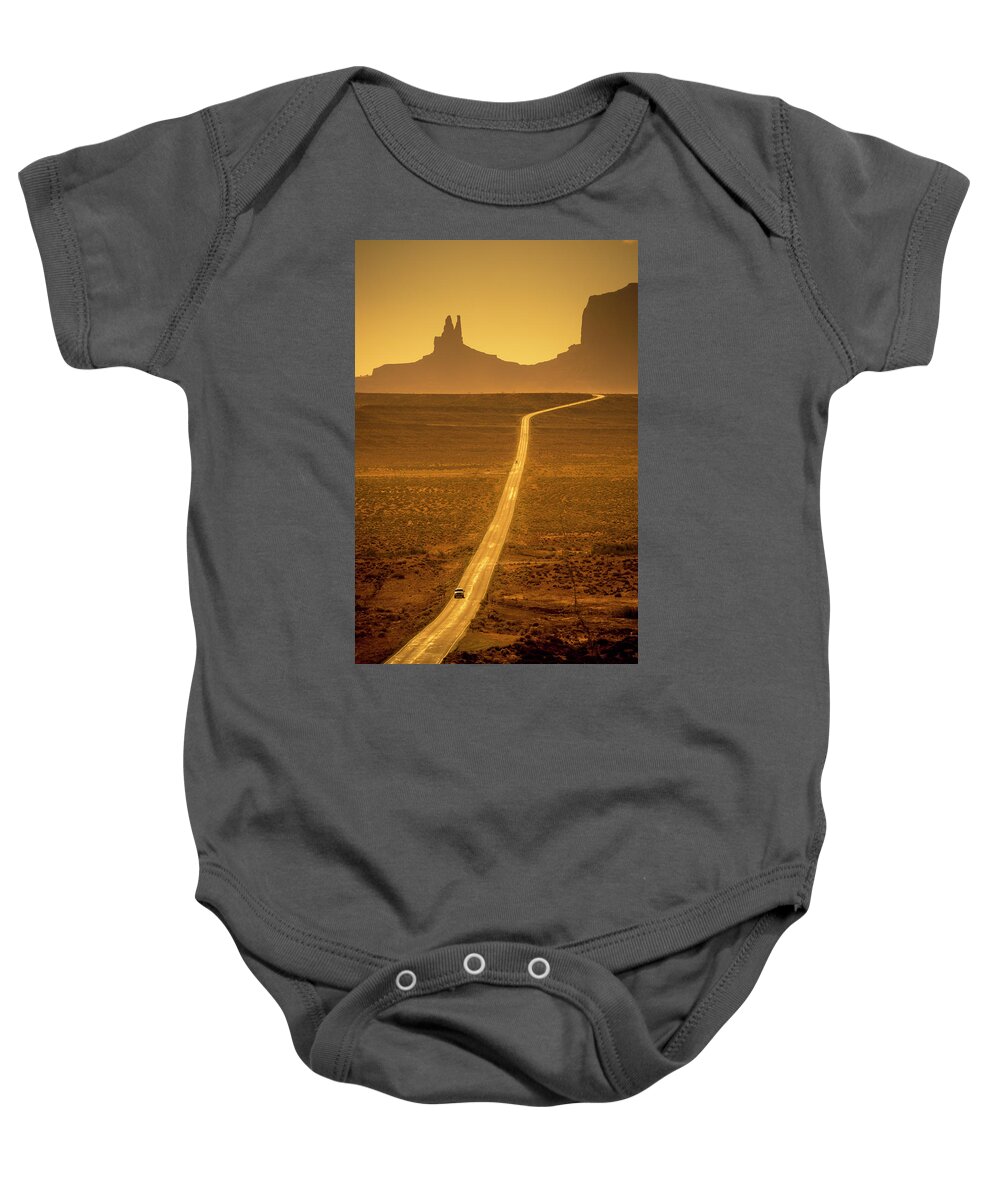 163 Baby Onesie featuring the photograph Monument Valley Highway #3 by Alan Copson
