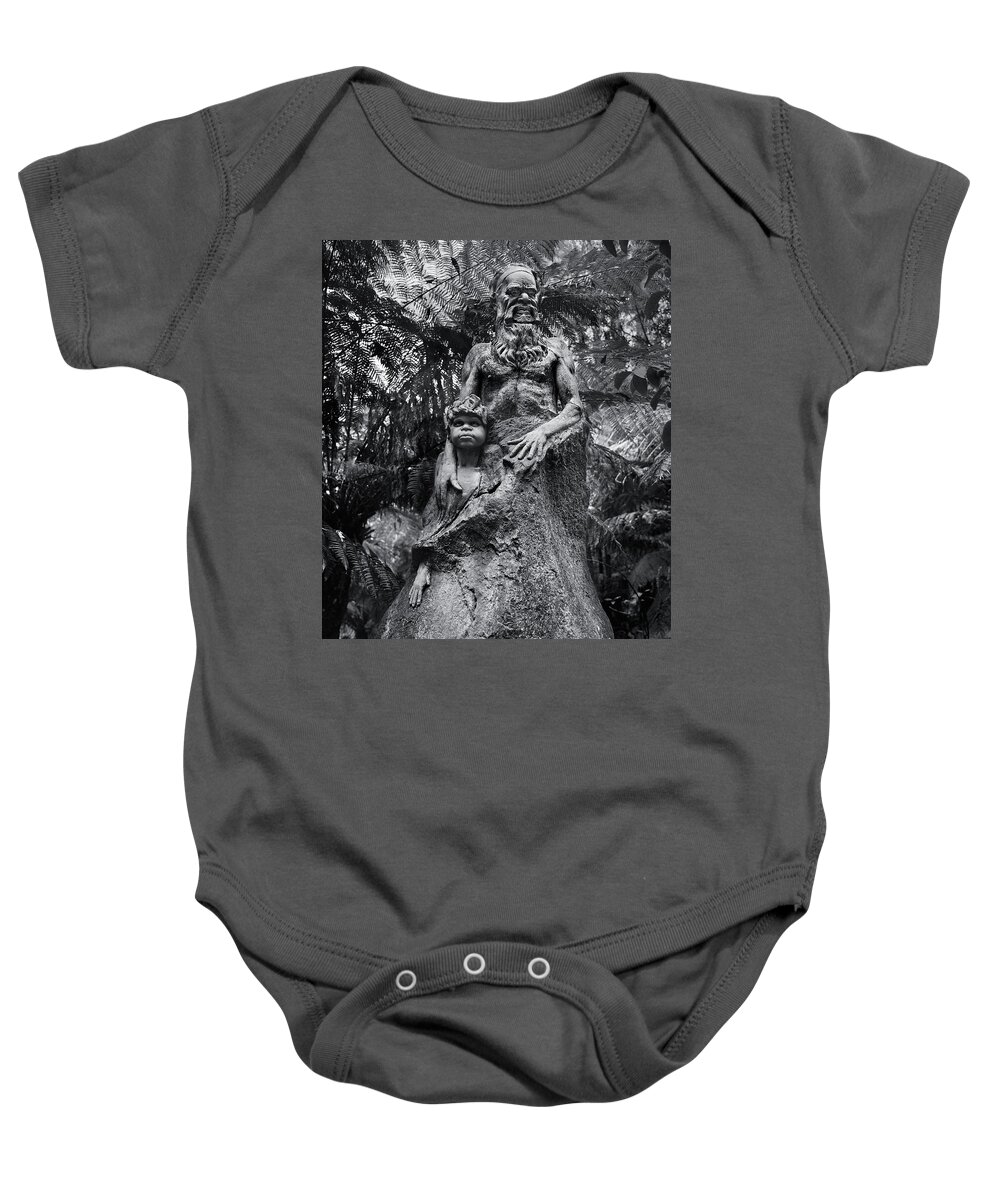 Aboriginal Sculpture Baby Onesie featuring the sculpture William Rickett's Aboriginal sculpture - Black and white photo #10 by Paul E Williams