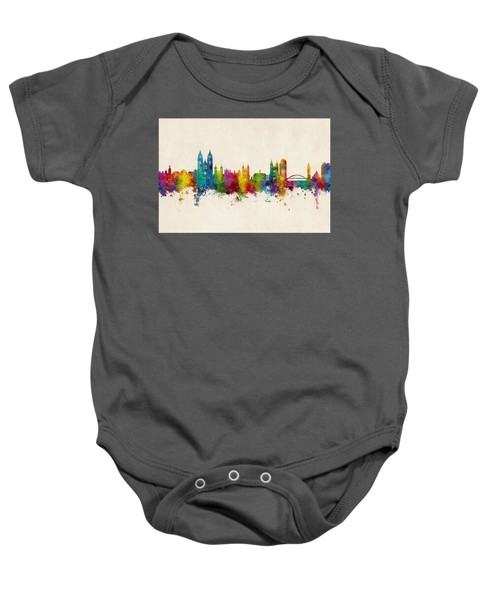 Magdeburg Baby Onesie featuring the digital art Magdeburg Germany Skyline #6 by Michael Tompsett
