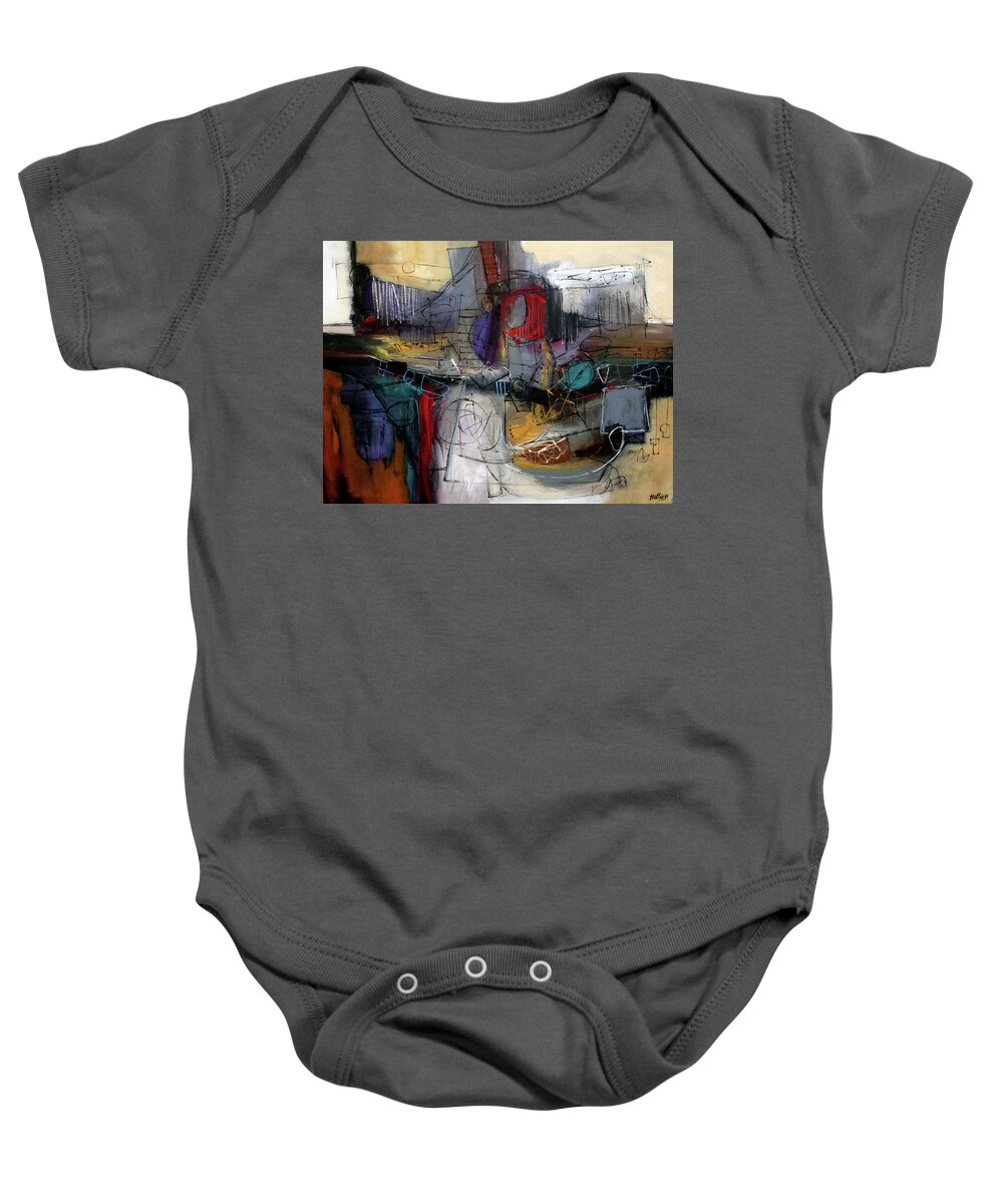 Abstract Baby Onesie featuring the painting A Fine Line by Jim Stallings