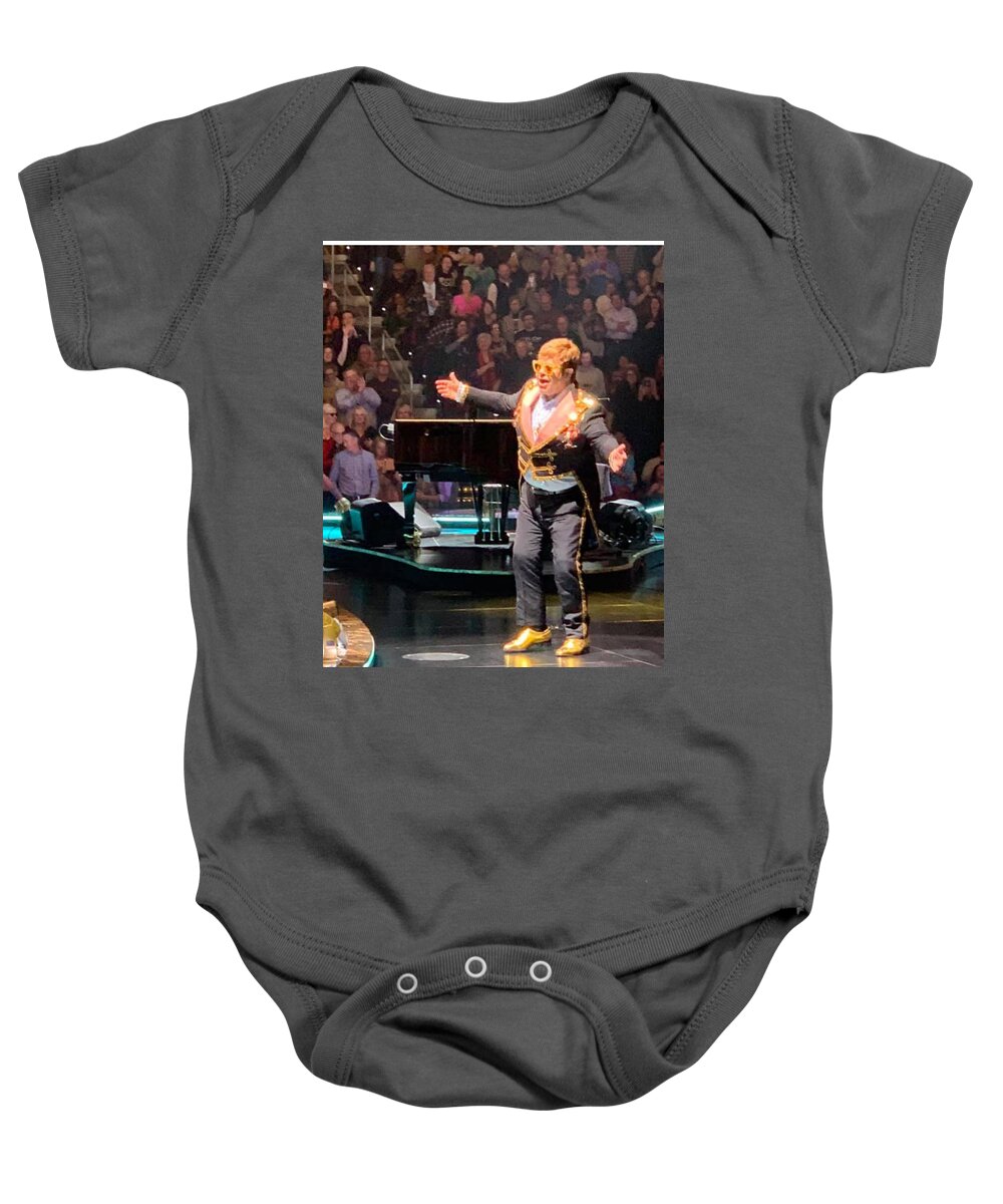 Elton Baby Onesie featuring the photograph A Legend Takes a Bow by Lee Darnell