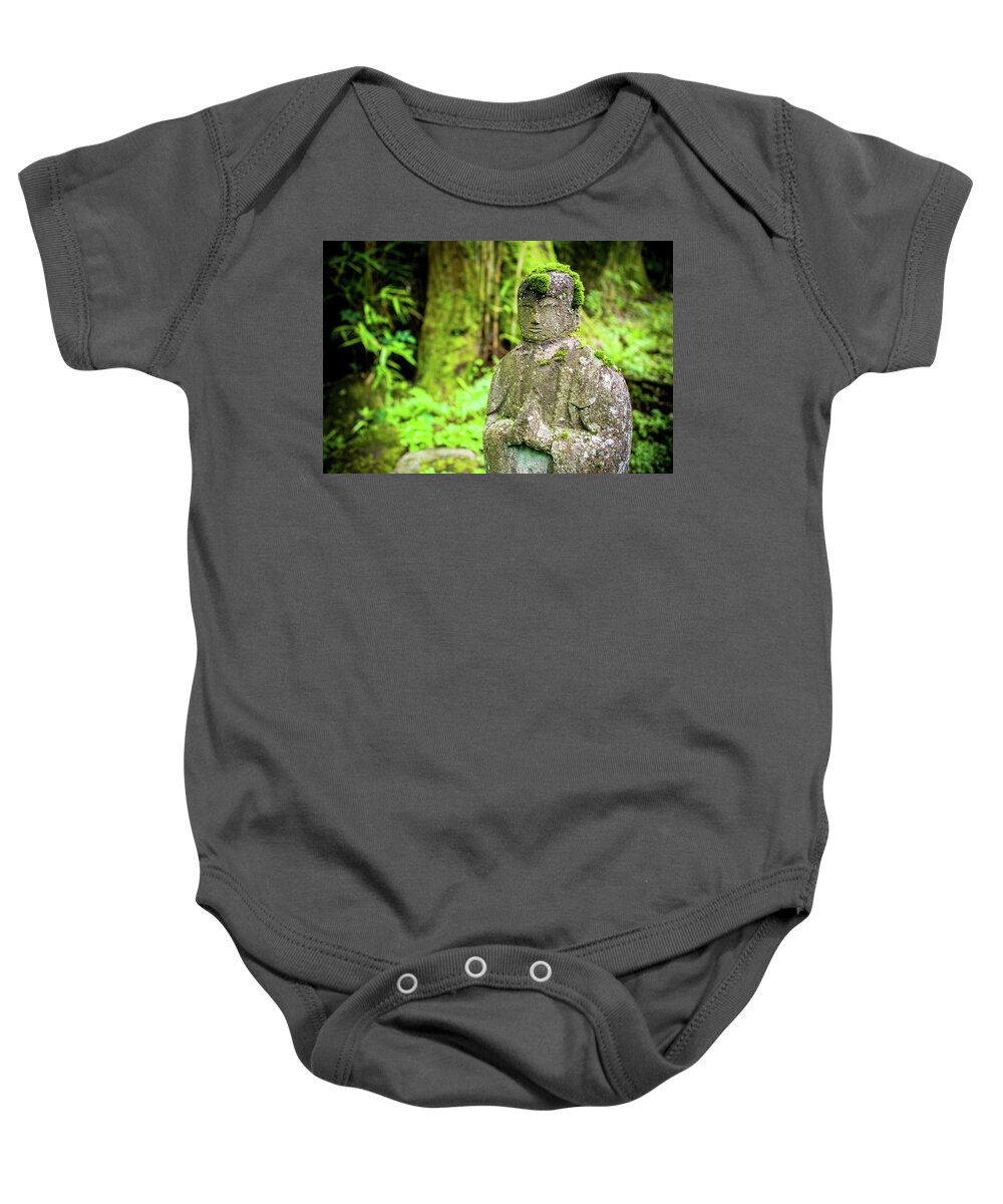 Japan Baby Onesie featuring the photograph A lost statue in Nikko's forest. Japan by Lie Yim
