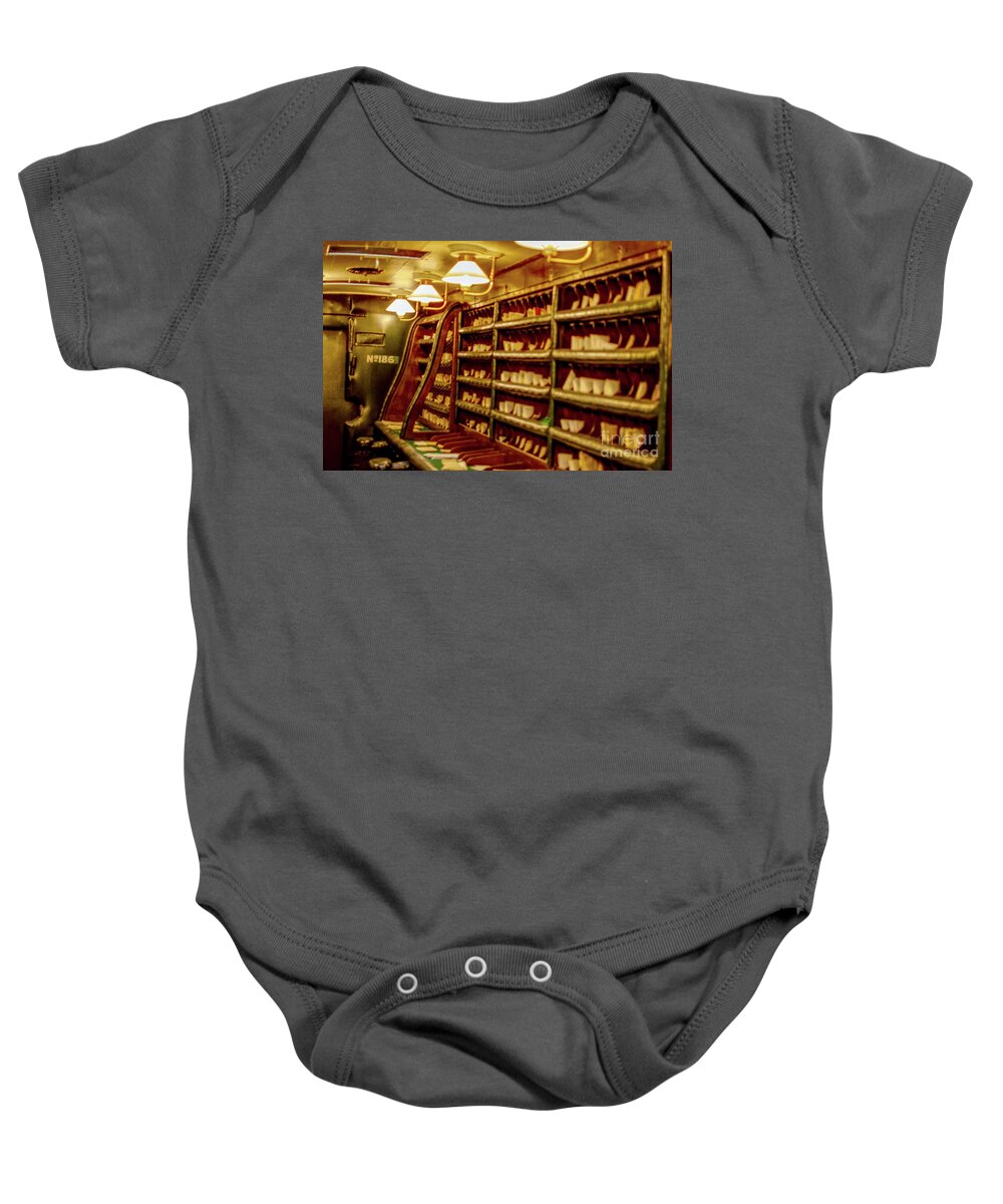Picstonys Baby Onesie featuring the photograph A mail carriage from the 1960s by Pics By Tony