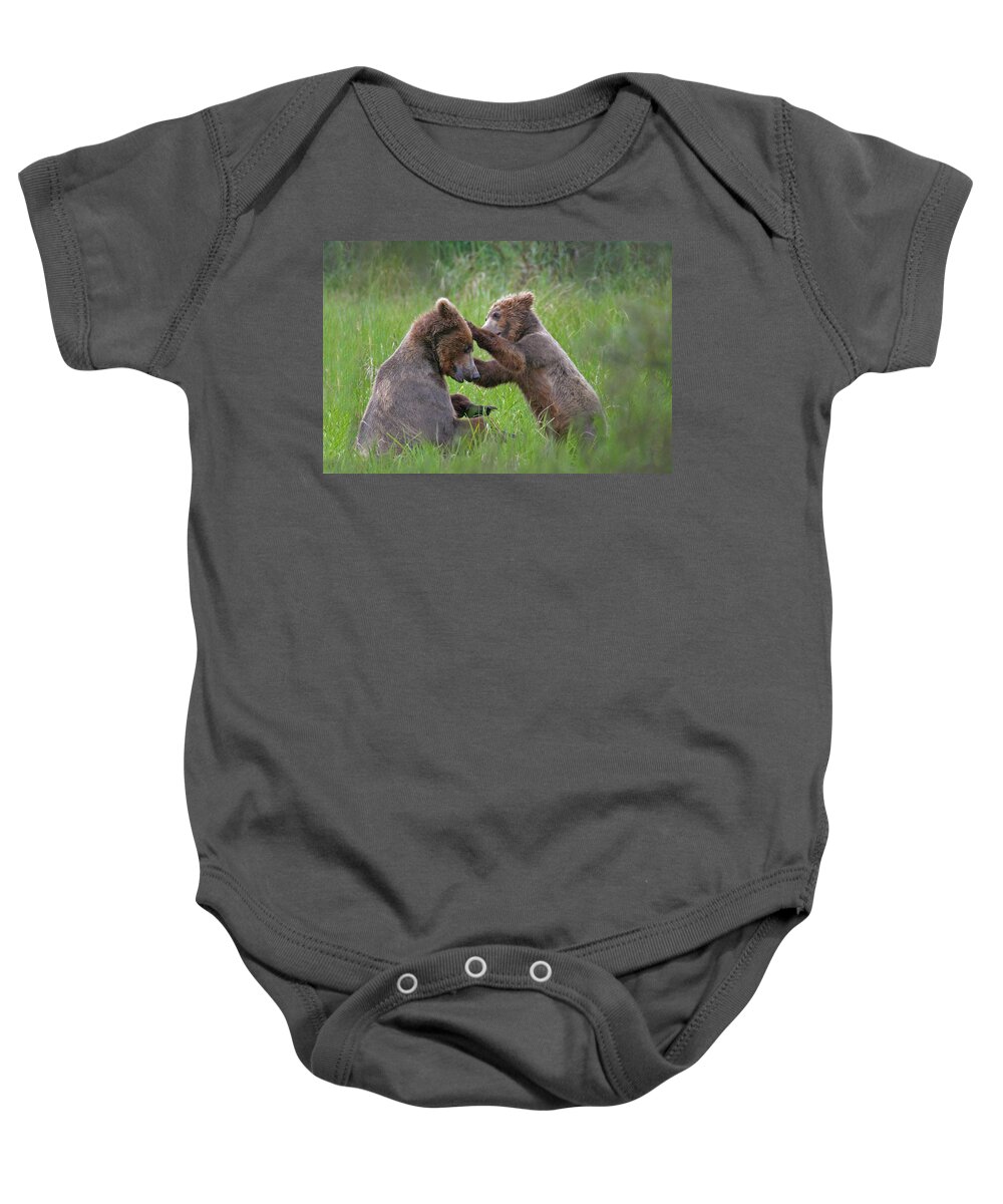 Bear Baby Onesie featuring the photograph A Playful Mother and Cub by Ed Stokes