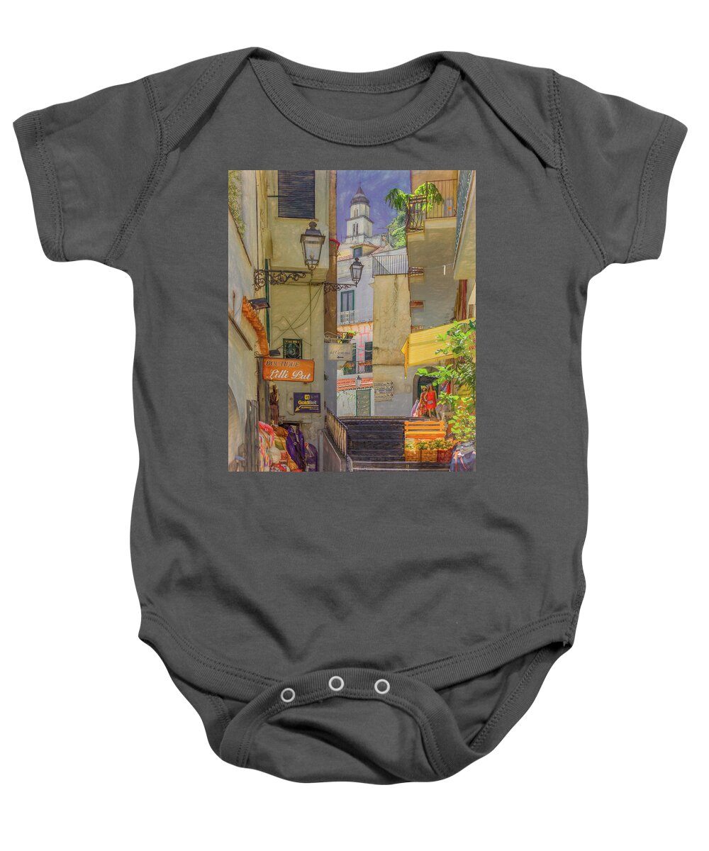 Italy Baby Onesie featuring the photograph A Slice of Life in Amalfi, Painterly by Marcy Wielfaert
