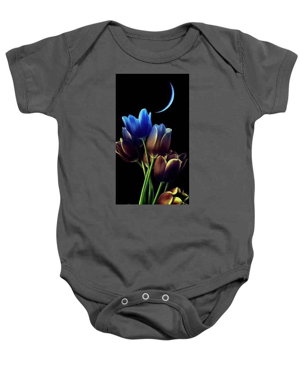 Moon Baby Onesie featuring the photograph A Sliver Of Blue Moonlight by Rene Crystal