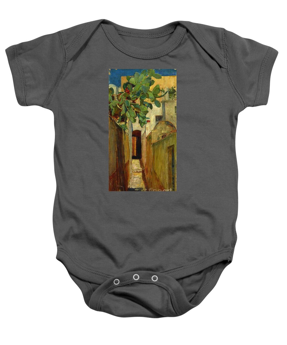 A Street In Capri Baby Onesie featuring the painting A street in Capri by John William Waterhouse