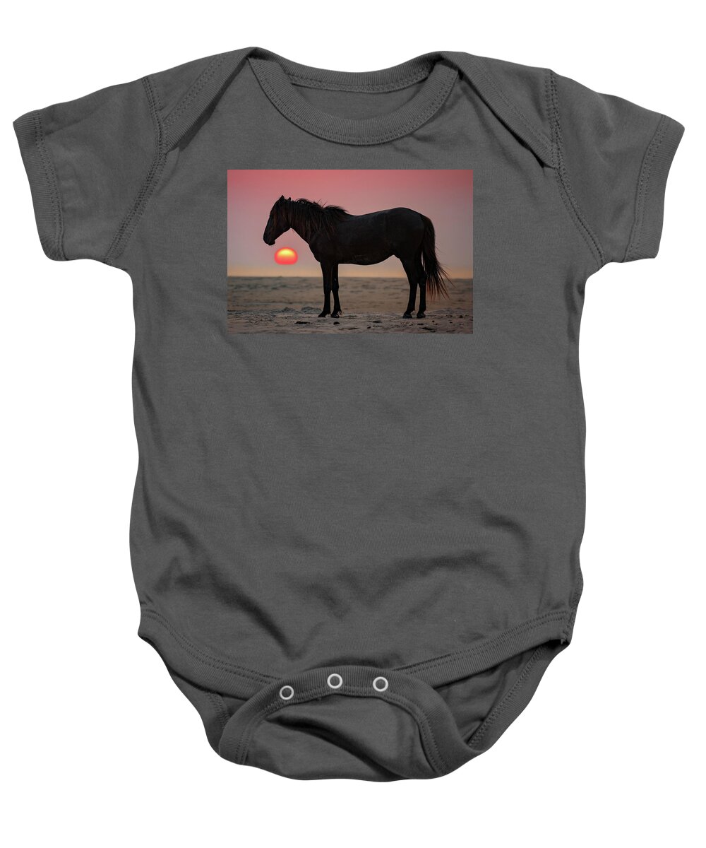 Assateague Island Baby Onesie featuring the photograph A Sunrise Charcoal by Jen Britton