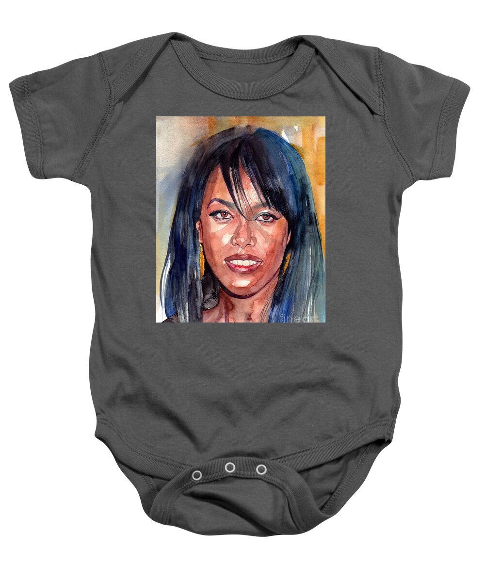 Aaliyah Baby Onesie featuring the painting Aaliyah Portrait by Suzann Sines