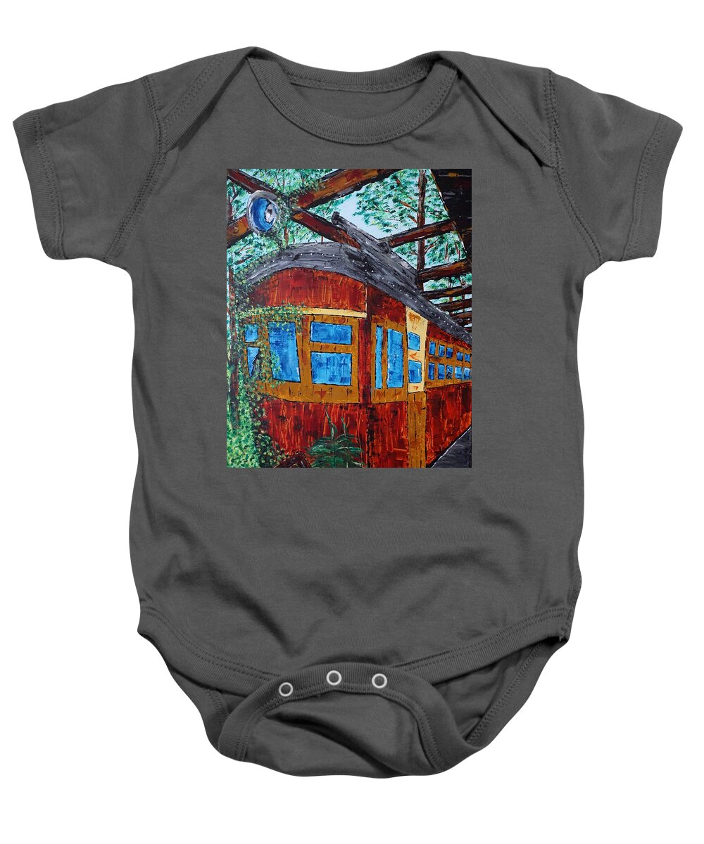 Trolley Baby Onesie featuring the painting Abandoned Trolley by Brent Knippel