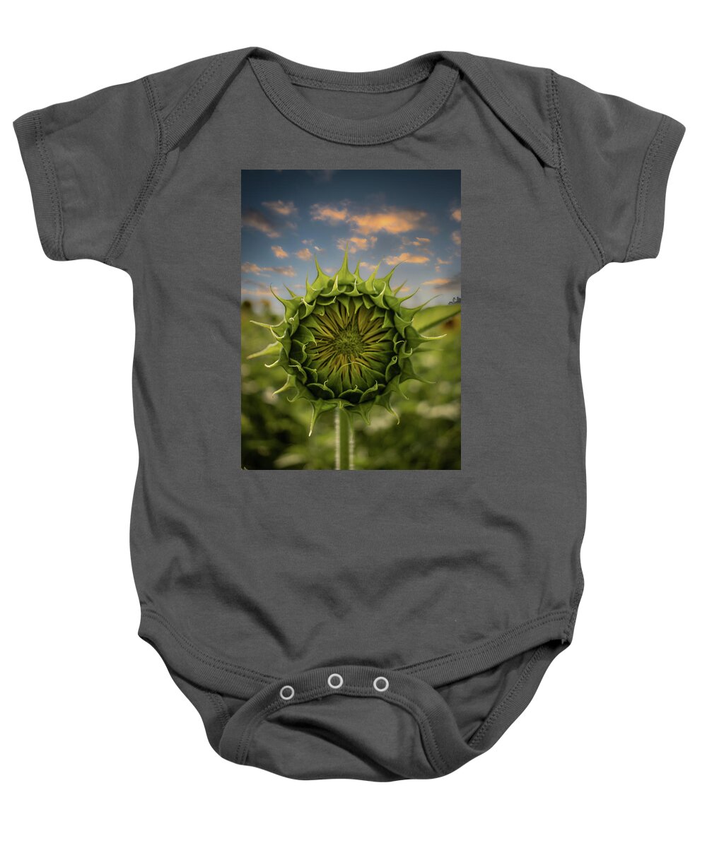 Sunflower Baby Onesie featuring the photograph About To Pop Out by Rick Nelson