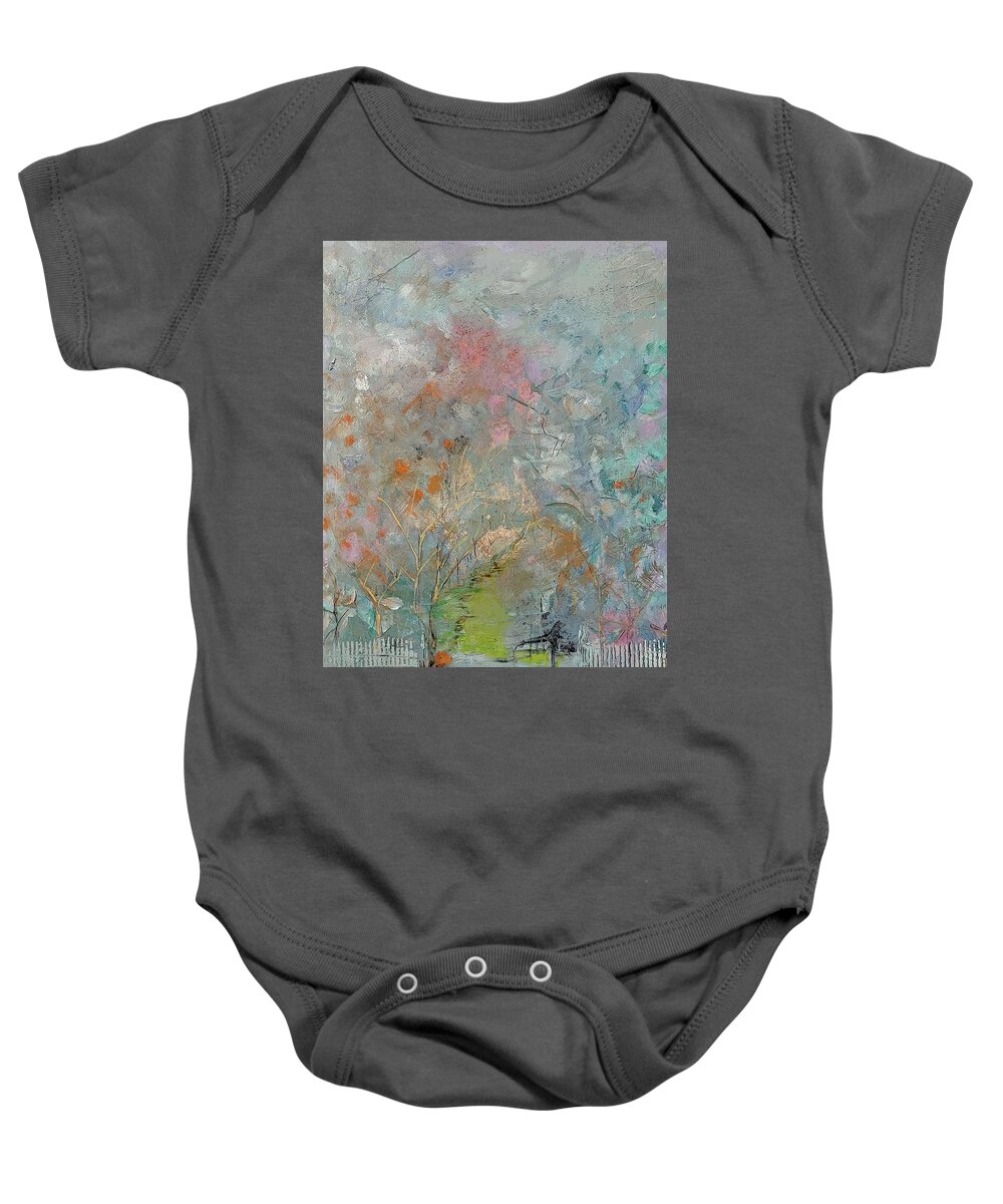 Landscape Baby Onesie featuring the painting Abstract Landscape with Fence by Lisa Kaiser