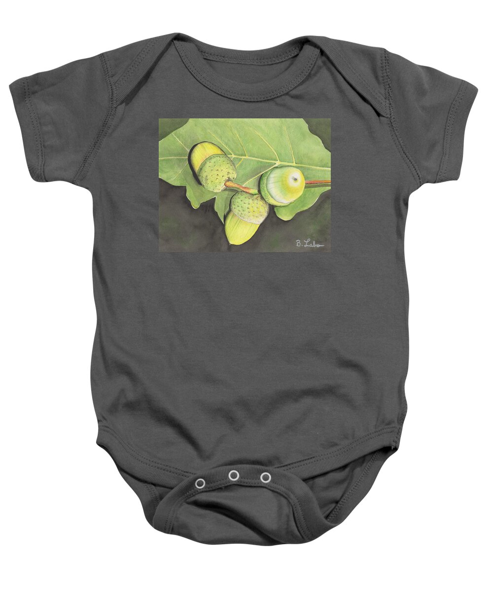 Acorns Baby Onesie featuring the painting Acorns in Spring by Bob Labno