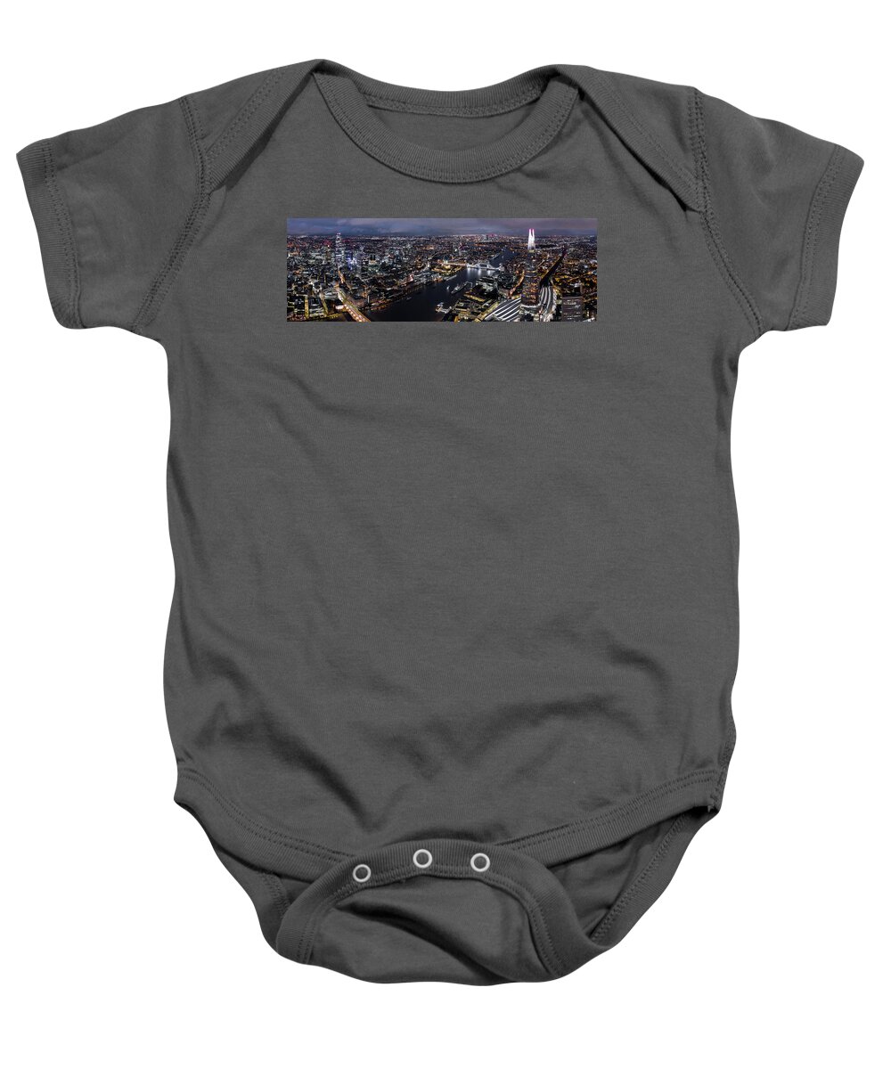 Panorama Baby Onesie featuring the photograph Aerial Panorama of the London Shard and Skyline at night by Sonny Ryse