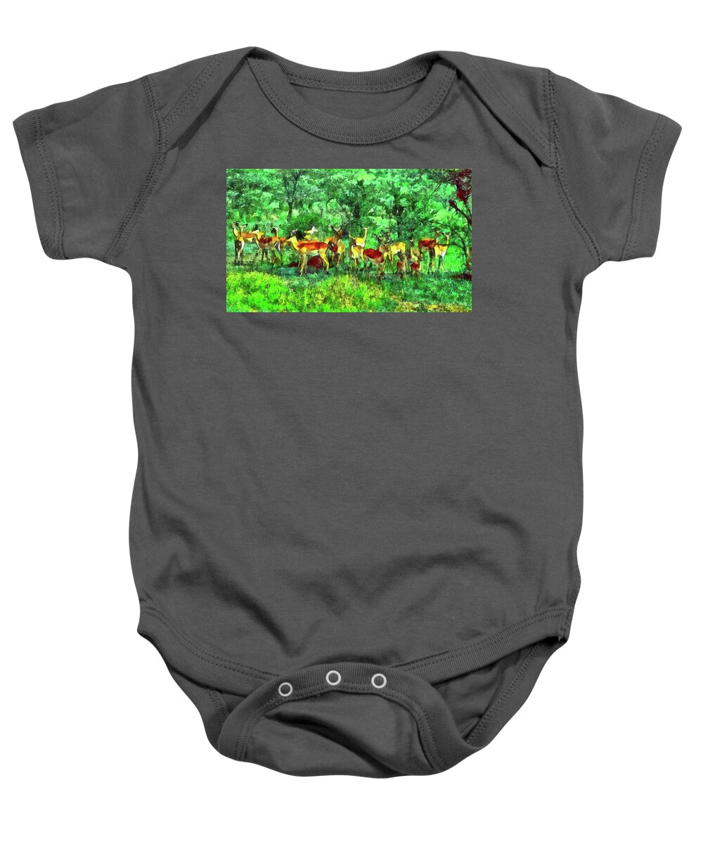Africa Impalas Baby Onesie featuring the painting Africa Impalas by George Rossidis