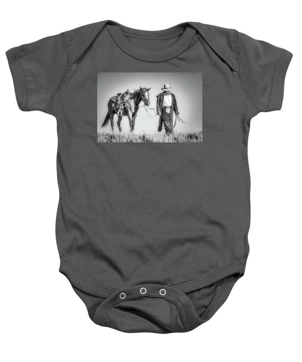 2013 Baby Onesie featuring the digital art After a Long Ride - Mono by Bruce Bonnett