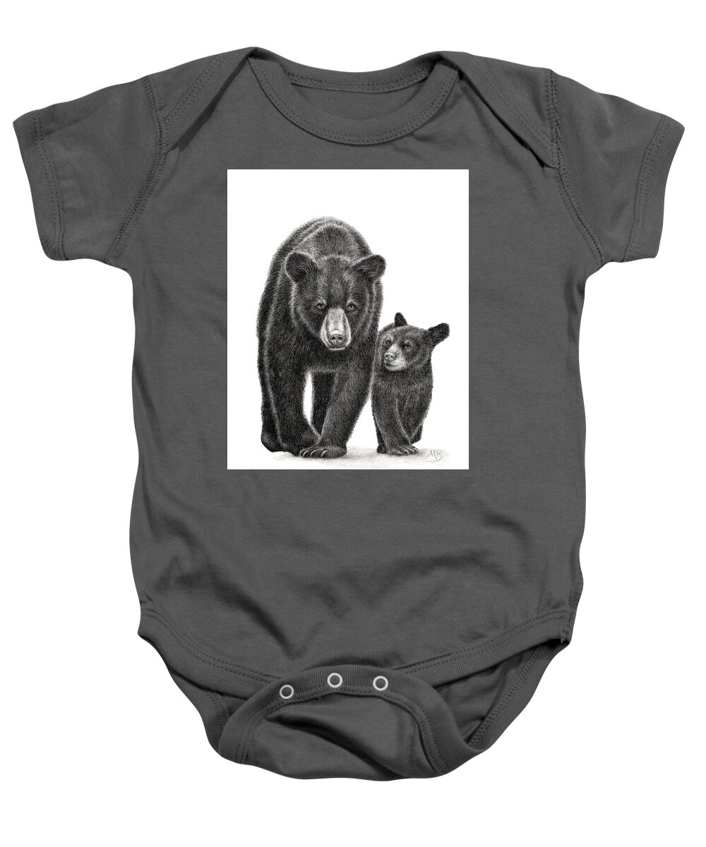 Black Bear Baby Onesie featuring the drawing The Why Phase by Monica Burnette
