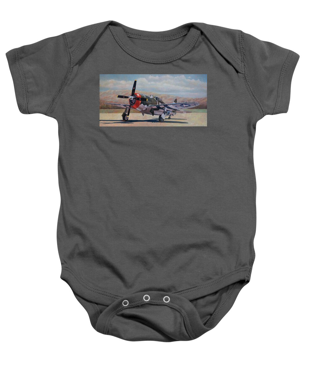 Aviation Baby Onesie featuring the painting Airshow Thunderbolt by Douglas Castleman