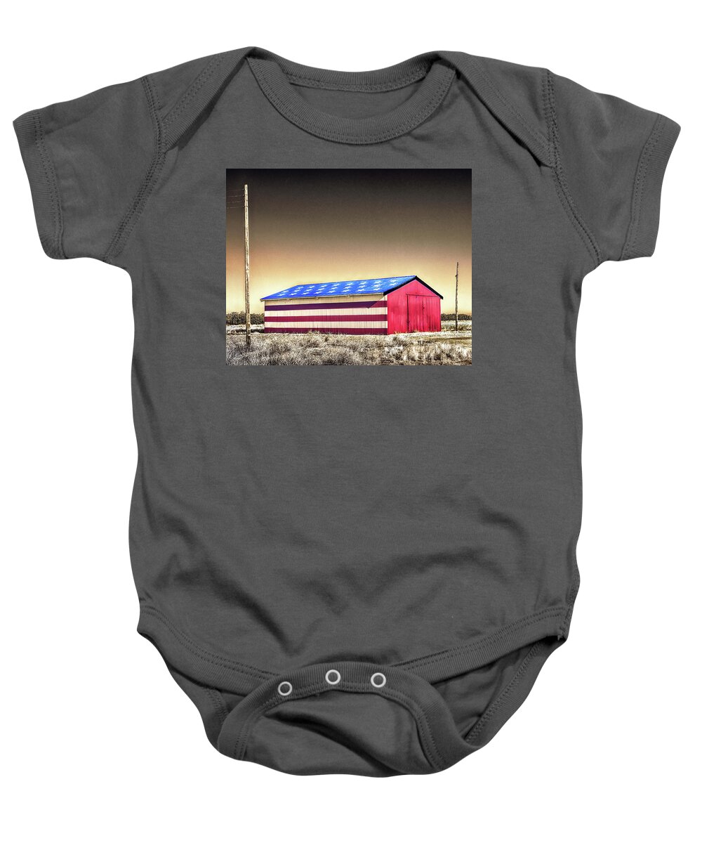 American Flag Baby Onesie featuring the photograph All American Barn by Don Schimmel