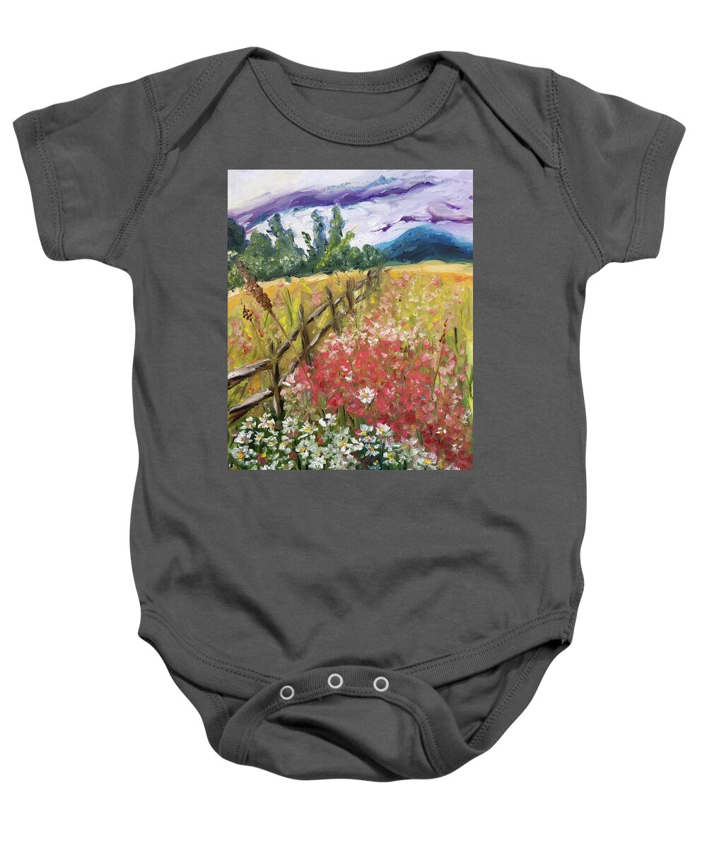 Landscape Baby Onesie featuring the painting French Countryside by Roxy Rich