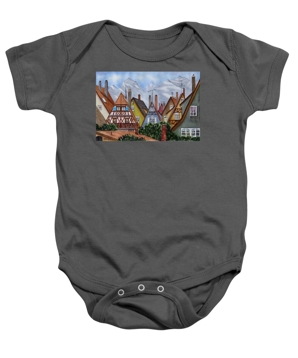 Alps Baby Onesie featuring the painting Alpine Burbs by Joseph Burger