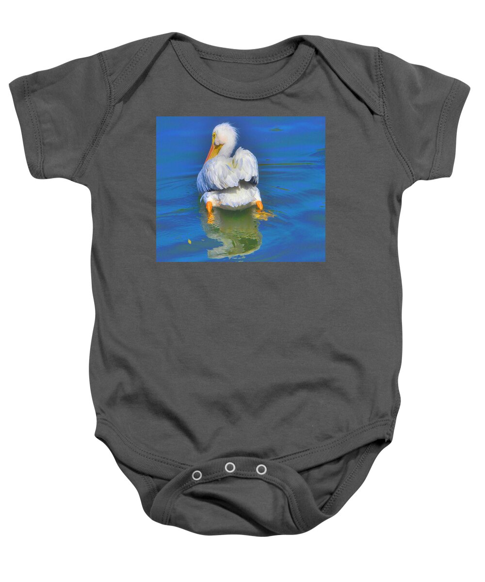 Pelican Baby Onesie featuring the photograph American White Pelican by Alison Belsan Horton